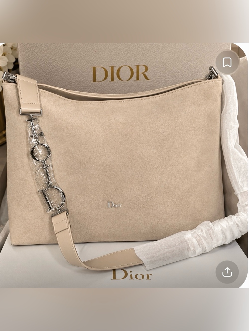 Tan Suede Shoulder Bag with Decorative Strap